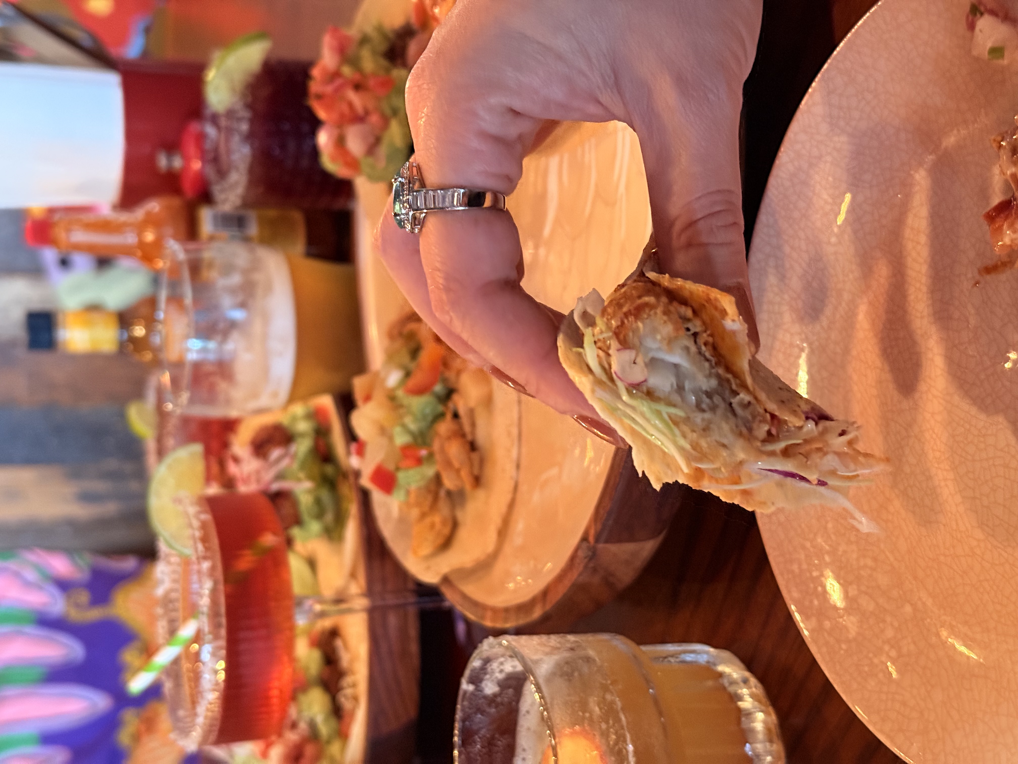 Taco Tuesday setup with tacos and drinks