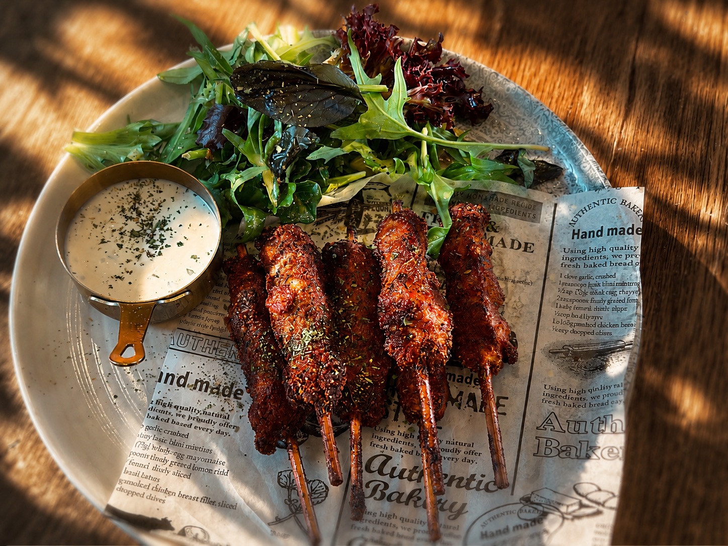 Grilled skewer plate with fresh sides